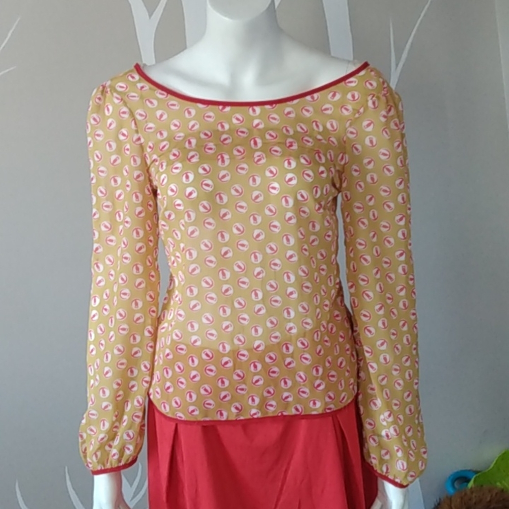 Sheer long sleeves blouse owl design S